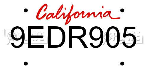 9EDR905 California License Plate