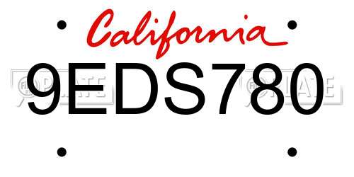 9EDS780 California License Plate