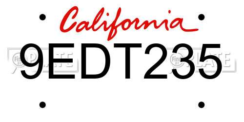 9EDT235 California License Plate