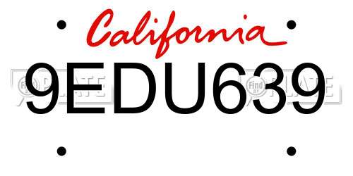 9EDU639 California License Plate