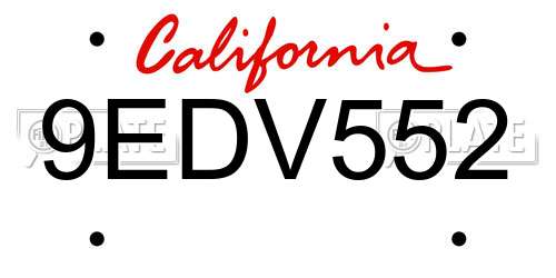9EDV552 California License Plate