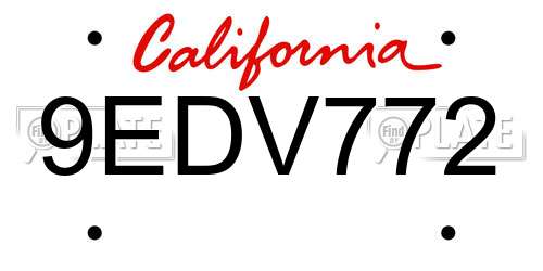 9EDV772 California License Plate