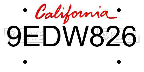 9EDW826 California License Plate