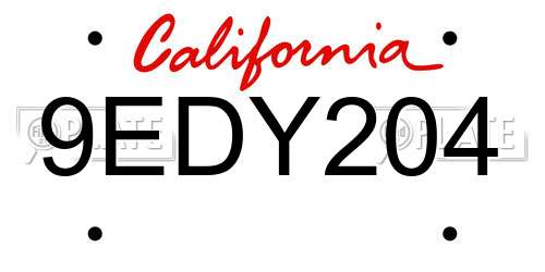 9EDY204 California License Plate