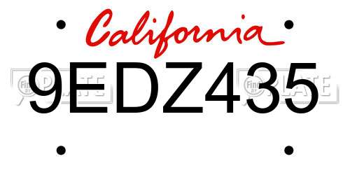 9EDZ435 California License Plate