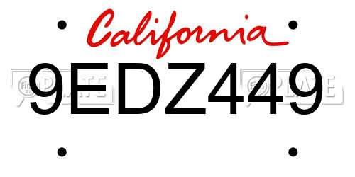 9EDZ449 California License Plate