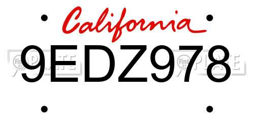 9EDZ978 California License Plate