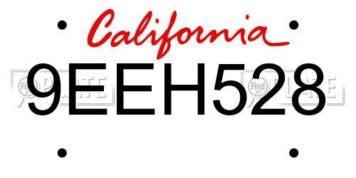 9EEH528 California License Plate