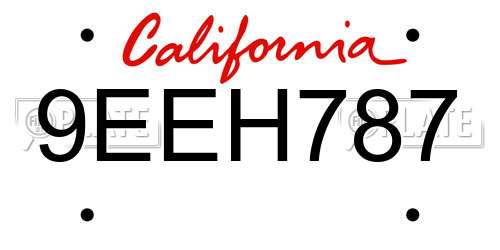 9EEH787 California License Plate