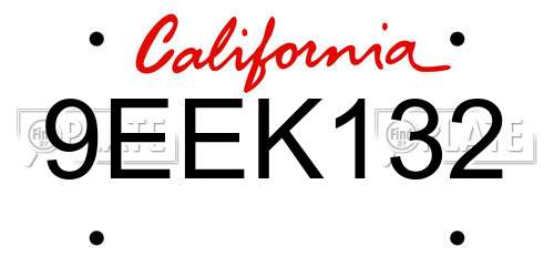 9EEK132 California License Plate