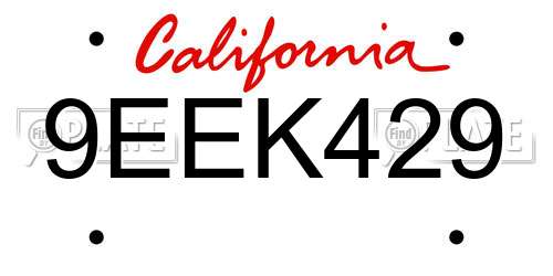 9EEK429 California License Plate