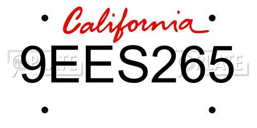 9EES265 California License Plate
