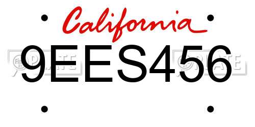 9EES456 California License Plate