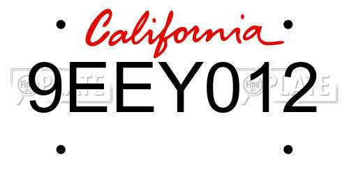 9EEY012 California License Plate