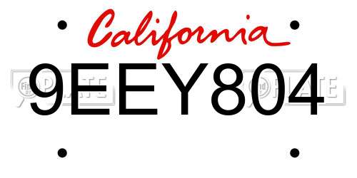 9EEY804 California License Plate