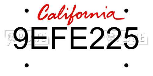 9EFE225 California License Plate