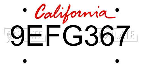9EFG367 California License Plate
