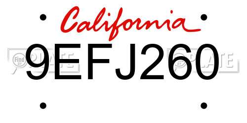 9EFJ260 California License Plate