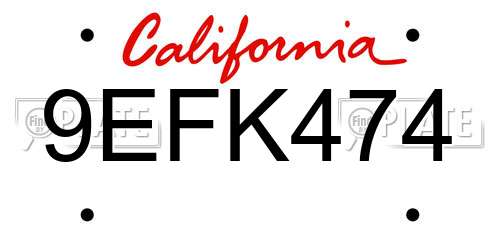 9EFK474 California License Plate