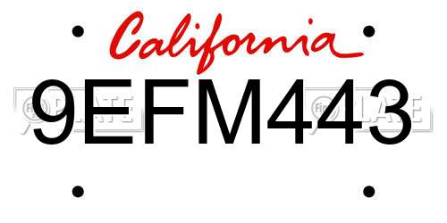 9EFM443 California License Plate