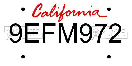 9EFM972 California License Plate