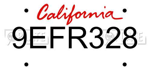 9EFR328 California License Plate
