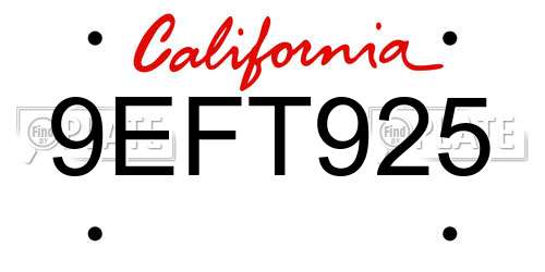 9EFT925 California License Plate