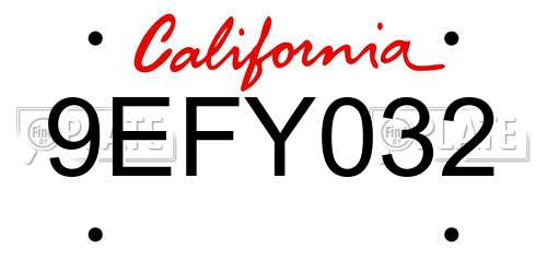 9EFY032 California License Plate