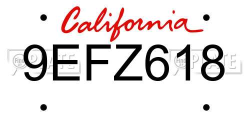 9EFZ618 California License Plate