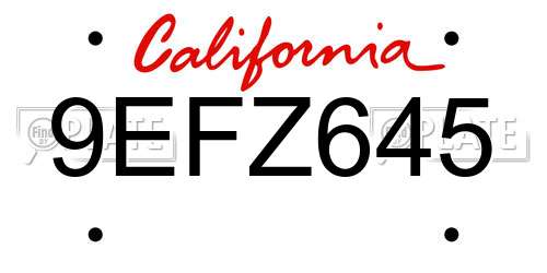 9EFZ645 California License Plate