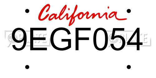 9EGF054 California License Plate