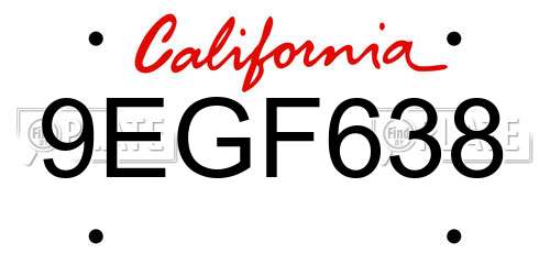 9EGF638 California License Plate
