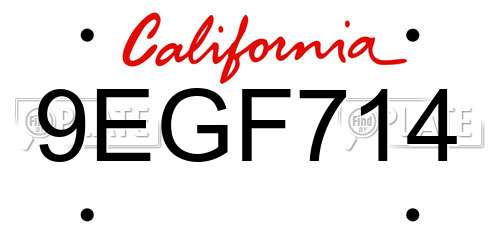 9EGF714 California License Plate