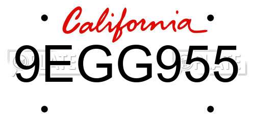 9EGG955 California License Plate