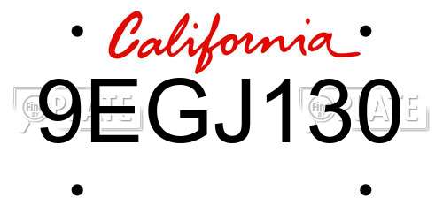 9EGJ130 California License Plate