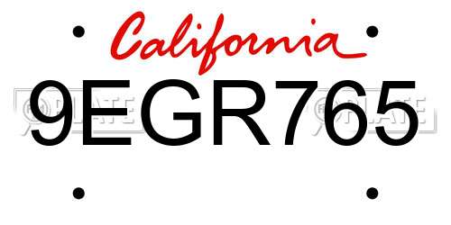 9EGR765 California License Plate