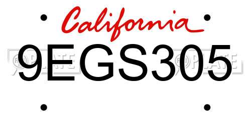 9EGS305 California License Plate