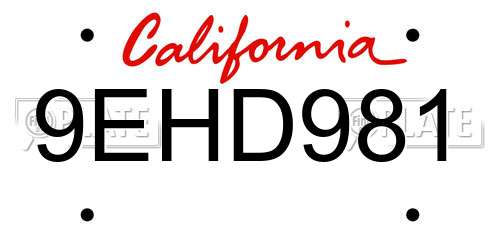 9EHD981 California License Plate