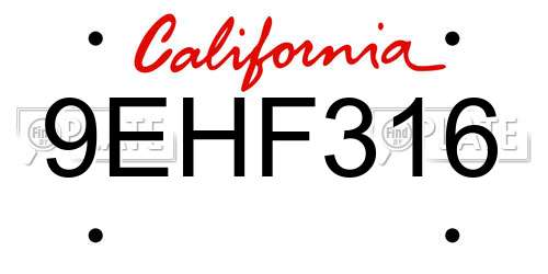 9EHF316 California License Plate