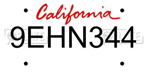 9EHN344 California License Plate