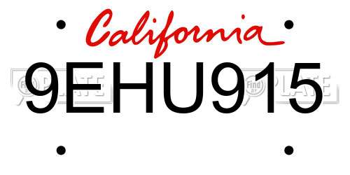 9EHU915 California License Plate