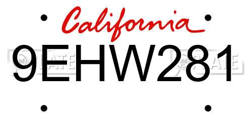 9EHW281 California License Plate