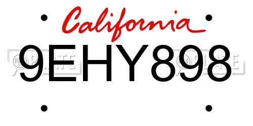 9EHY898 California License Plate