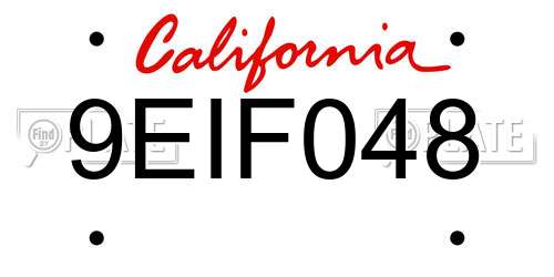 9EIF048 California License Plate