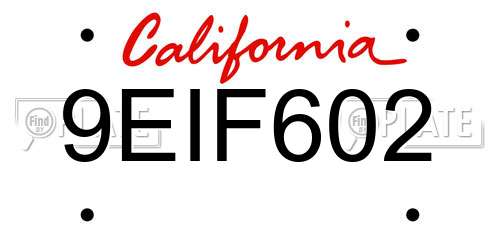 9EIF602 California License Plate