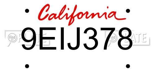 9EIJ378 California License Plate