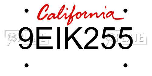 9EIK255 California License Plate