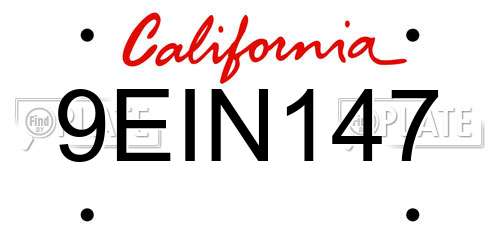 9EIN147 California License Plate