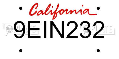 9EIN232 California License Plate