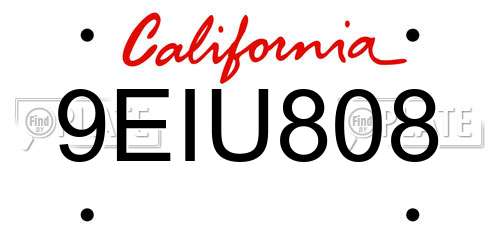 9EIU808 California License Plate